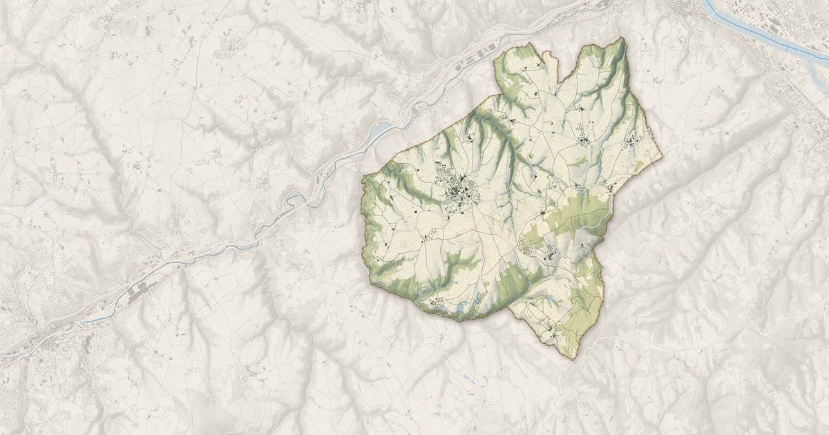 Portrait cartographique de Échalas : relief, eau, forêts, bâti et voies, calculés à partir des données de l'IGN