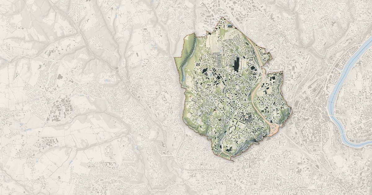 Portrait cartographique de Écully : relief, eau, forêts, bâti et voies, calculés à partir des données de l'IGN