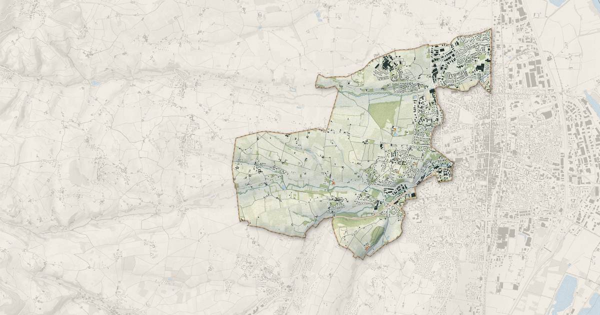 Portrait cartographique de Gleizé : relief, eau, forêts, bâti et voies, calculés à partir des données de l'IGN