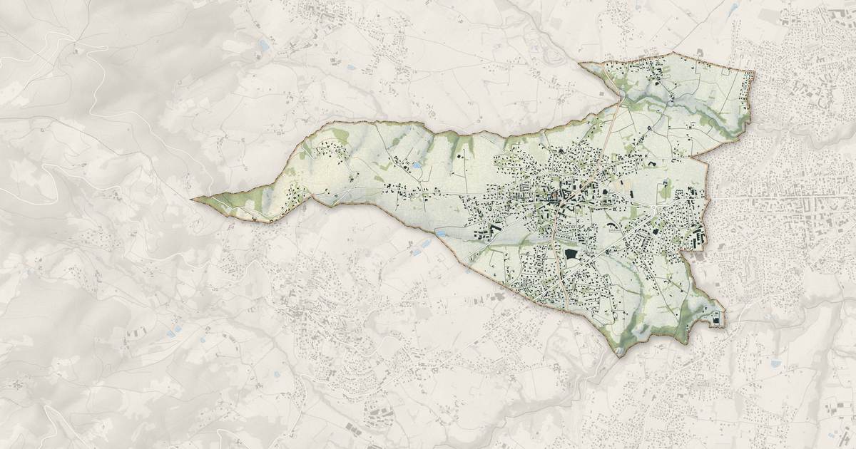 Portrait cartographique de Grézieu-la-Varenne : relief, eau, forêts, bâti et voies, calculés à partir des données de l'IGN