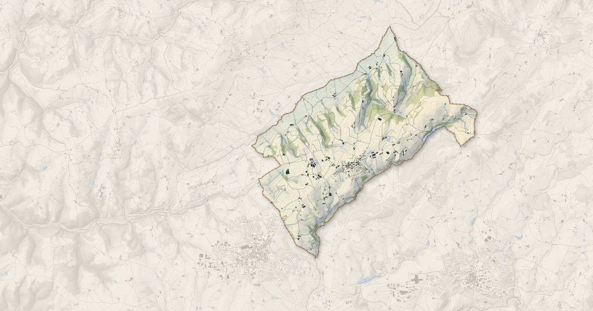 Portrait cartographique de Grézieu-le-Marché : relief, eau, forêts, bâti et voies, calculés à partir des données de l'IGN