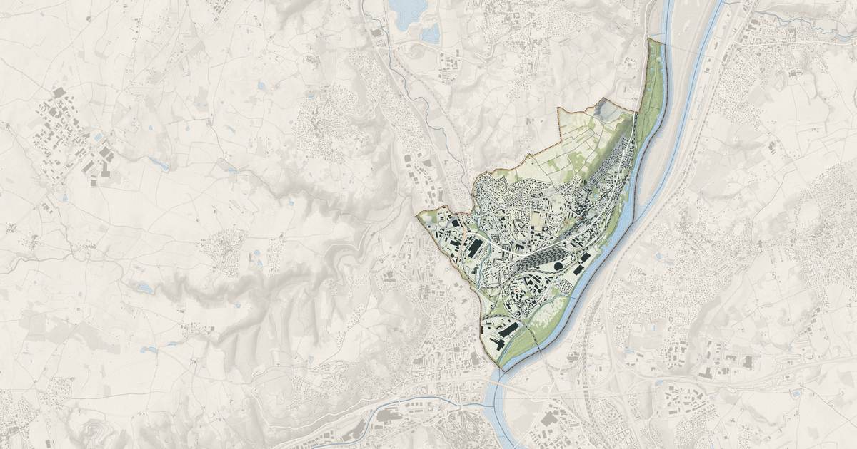 Portrait cartographique de Grigny-sur-Rhône : relief, eau, forêts, bâti et voies, calculés à partir des données de l'IGN
