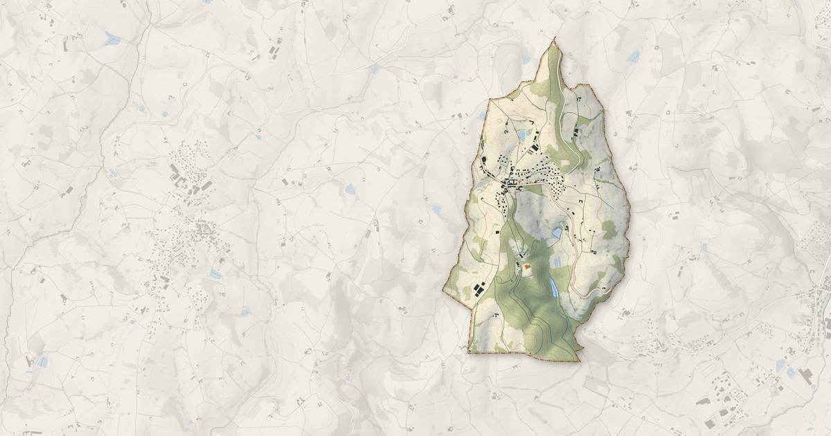Portrait cartographique de Les Halles : relief, eau, forêts, bâti et voies, calculés à partir des données de l'IGN