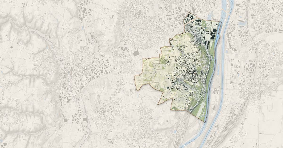 Portrait cartographique de Irigny : relief, eau, forêts, bâti et voies, calculés à partir des données de l'IGN
