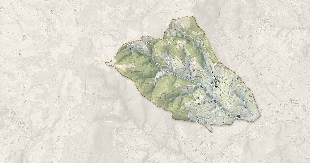 Portrait cartographique de Jullié : relief, eau, forêts, bâti et voies, calculés à partir des données de l'IGN