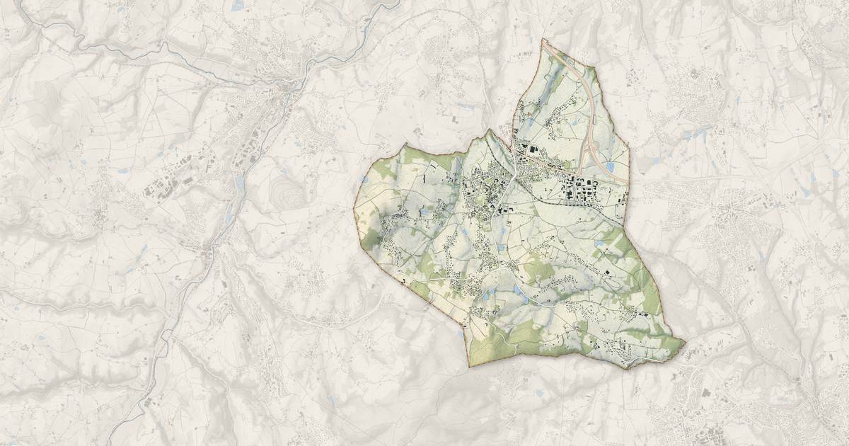 Portrait cartographique de Lentilly : relief, eau, forêts, bâti et voies, calculés à partir des données de l'IGN