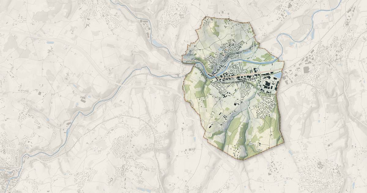Portrait cartographique de Lozanne : relief, eau, forêts, bâti et voies, calculés à partir des données de l'IGN