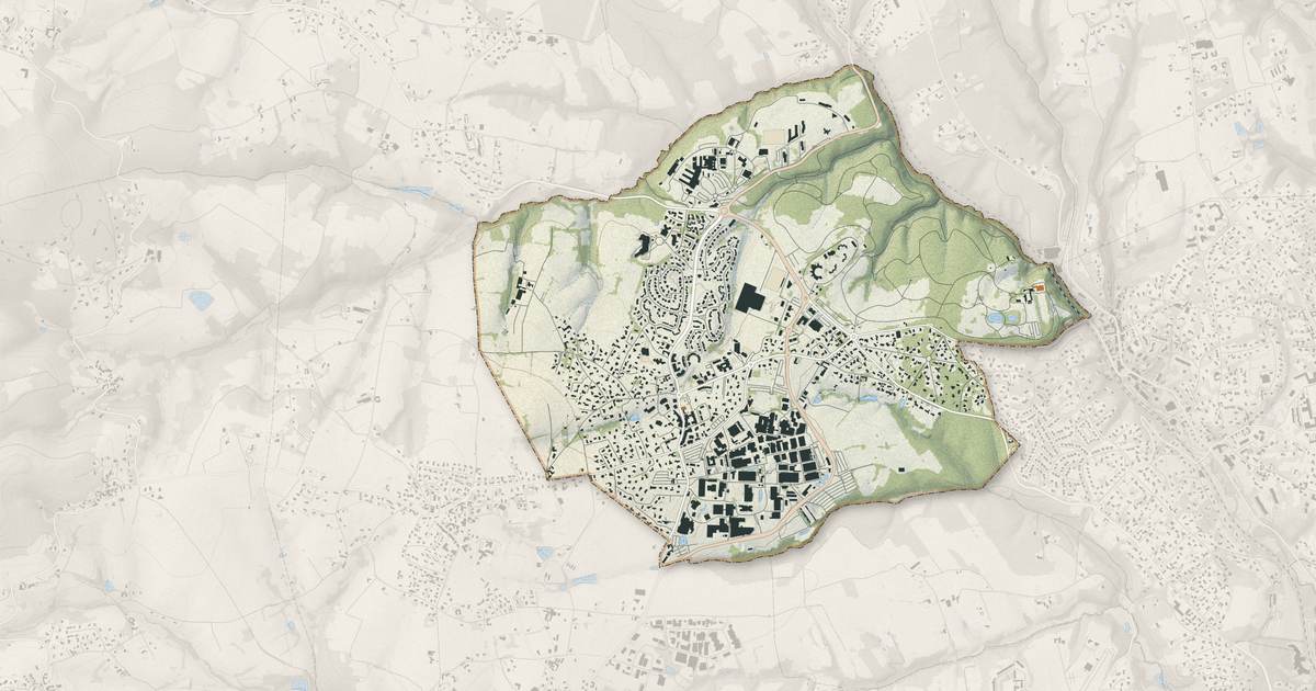 Portrait cartographique de Marcy-l'Étoile : relief, eau, forêts, bâti et voies, calculés à partir des données de l'IGN