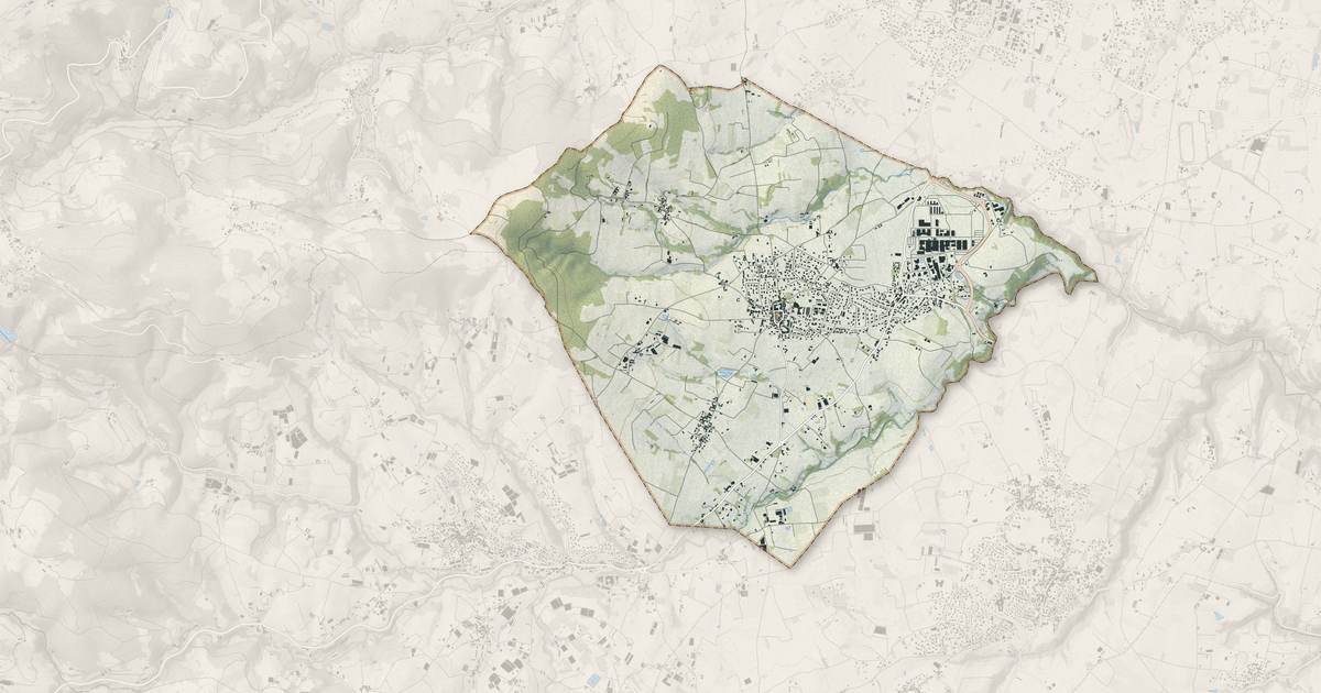 Portrait cartographique de Messimy : relief, eau, forêts, bâti et voies, calculés à partir des données de l'IGN