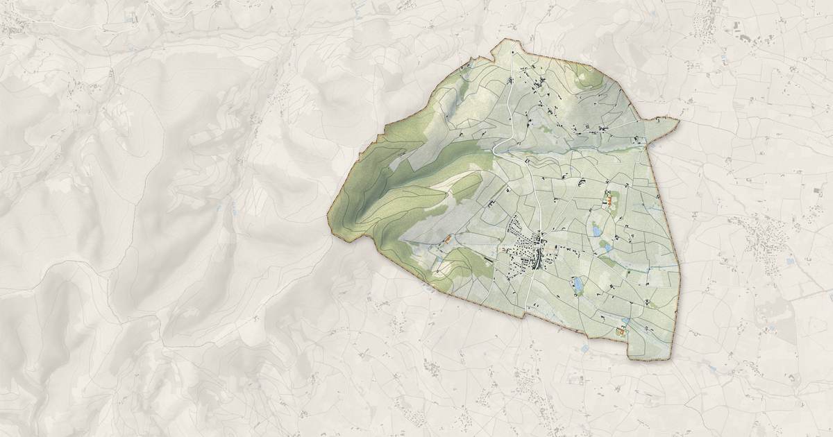 Portrait cartographique de Odenas : relief, eau, forêts, bâti et voies, calculés à partir des données de l'IGN
