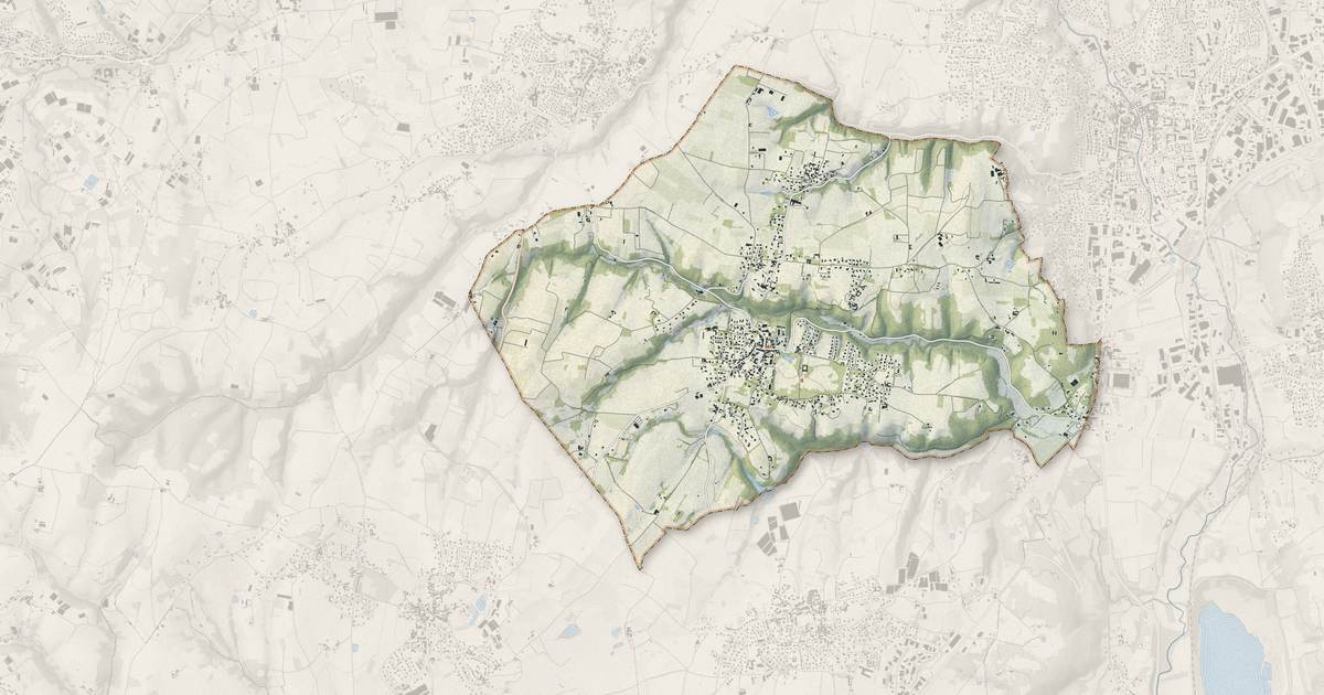 Portrait cartographique de Orliénas : relief, eau, forêts, bâti et voies, calculés à partir des données de l'IGN