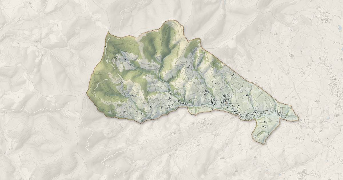 Portrait cartographique de Le Perréon : relief, eau, forêts, bâti et voies, calculés à partir des données de l'IGN