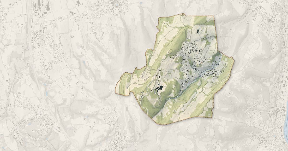 Portrait cartographique de Poleymieux-au-Mont-d'Or : relief, eau, forêts, bâti et voies, calculés à partir des données de l'IGN