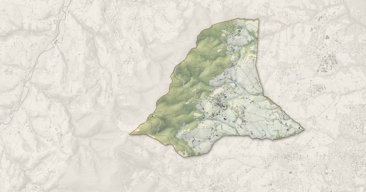 Portrait cartographique de Pollionnay : relief, eau, forêts, bâti et voies, calculés à partir des données de l'IGN