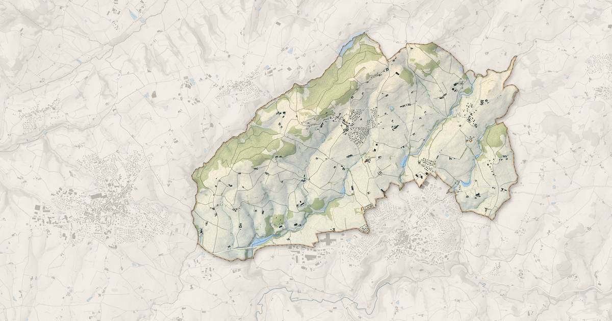 Portrait cartographique de Pomeys : relief, eau, forêts, bâti et voies, calculés à partir des données de l'IGN