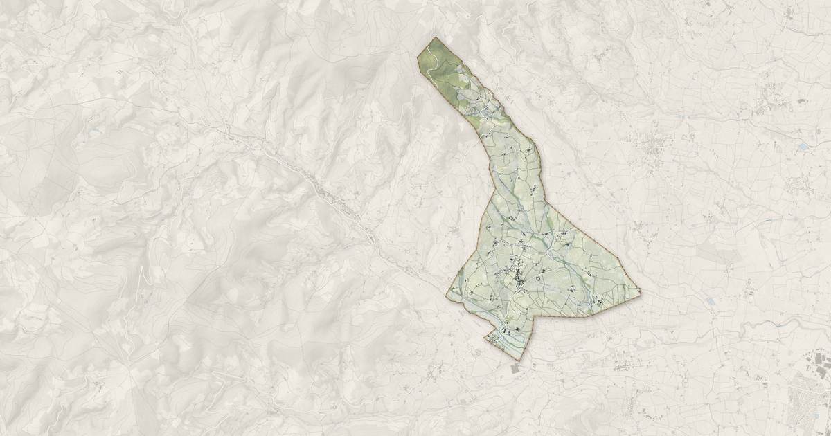 Portrait cartographique de Régnié-Durette : relief, eau, forêts, bâti et voies, calculés à partir des données de l'IGN