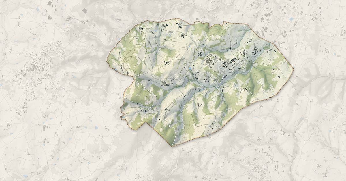 Portrait cartographique de Rontalon : relief, eau, forêts, bâti et voies, calculés à partir des données de l'IGN