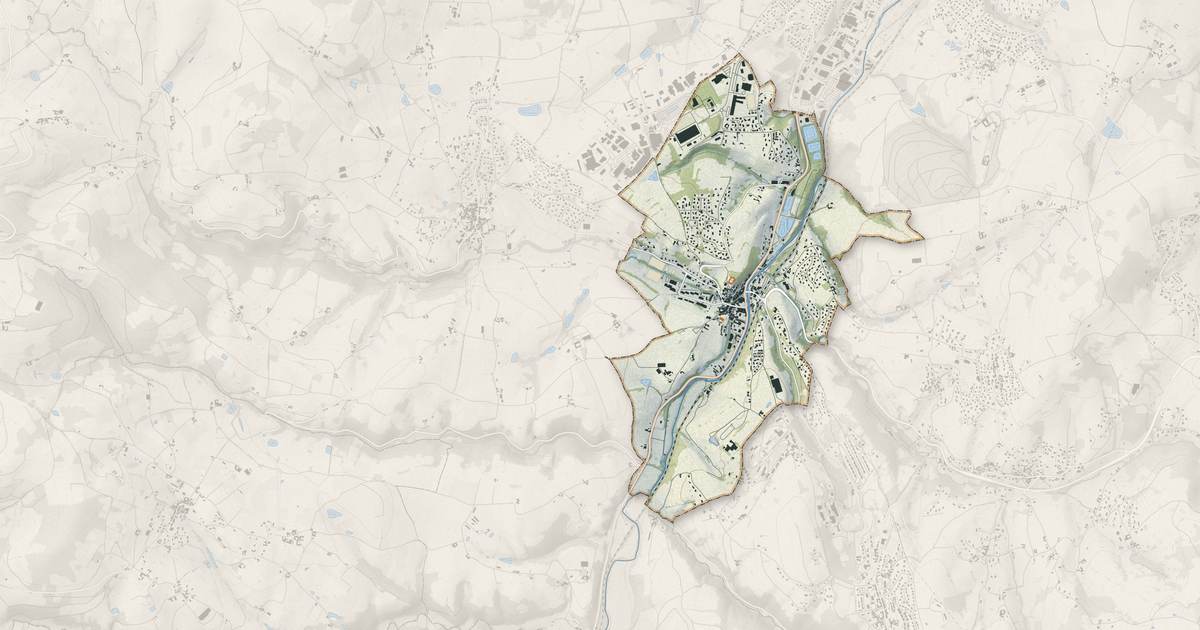 Portrait cartographique de Sain-Bel : relief, eau, forêts, bâti et voies, calculés à partir des données de l'IGN