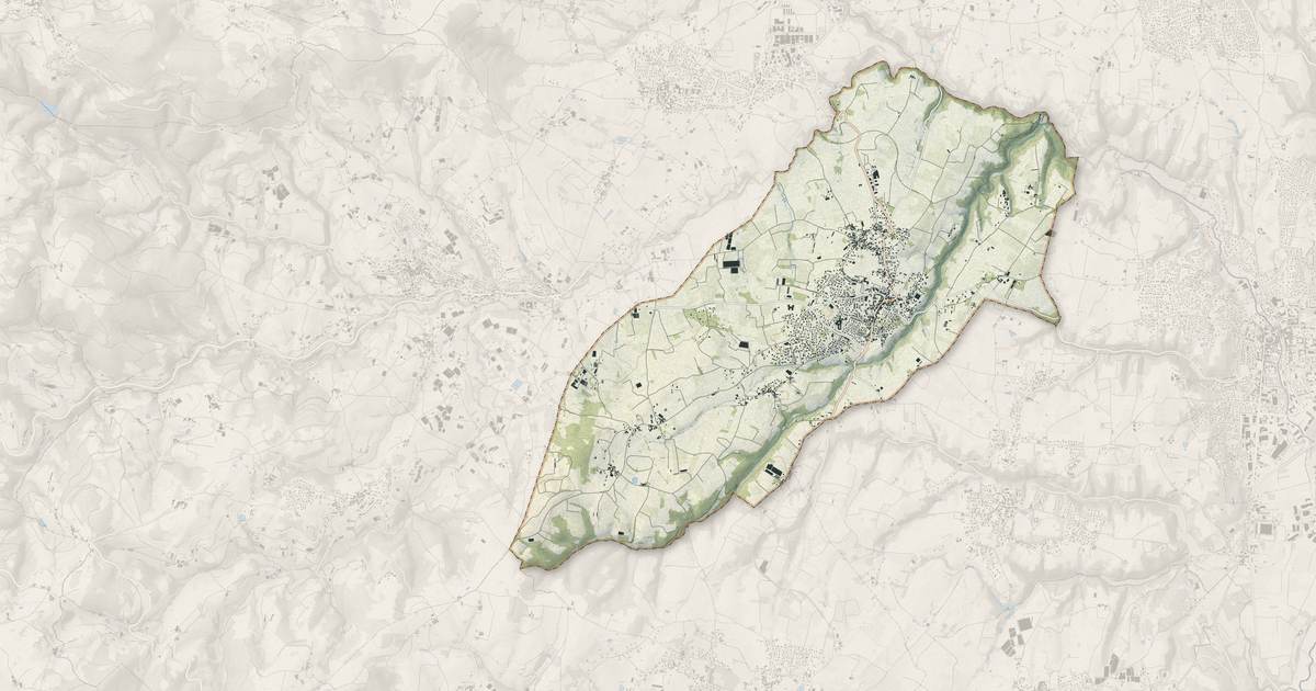 Portrait cartographique de Soucieu-en-Jarrest : relief, eau, forêts, bâti et voies, calculés à partir des données de l'IGN