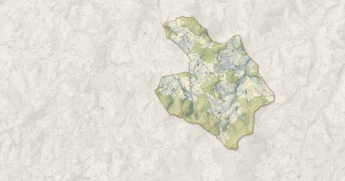 Portrait cartographique de Saint-Bonnet-des-Bruyères : relief, eau, forêts, bâti et voies, calculés à partir des données de l'IGN