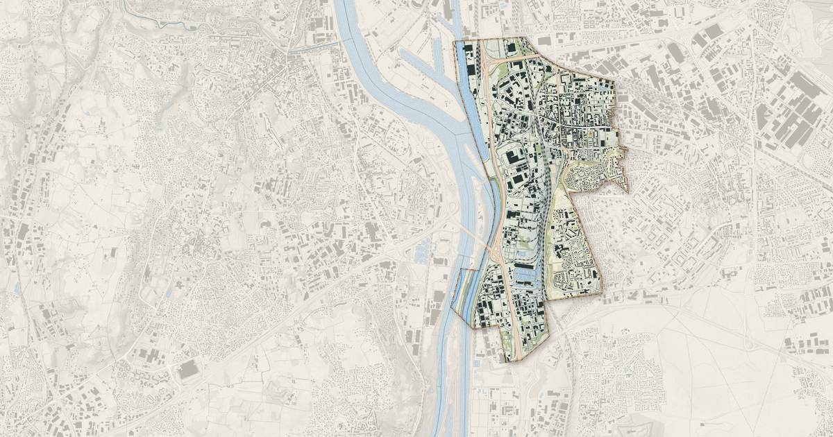 Portrait cartographique de Saint-Fons : relief, eau, forêts, bâti et voies, calculés à partir des données de l'IGN