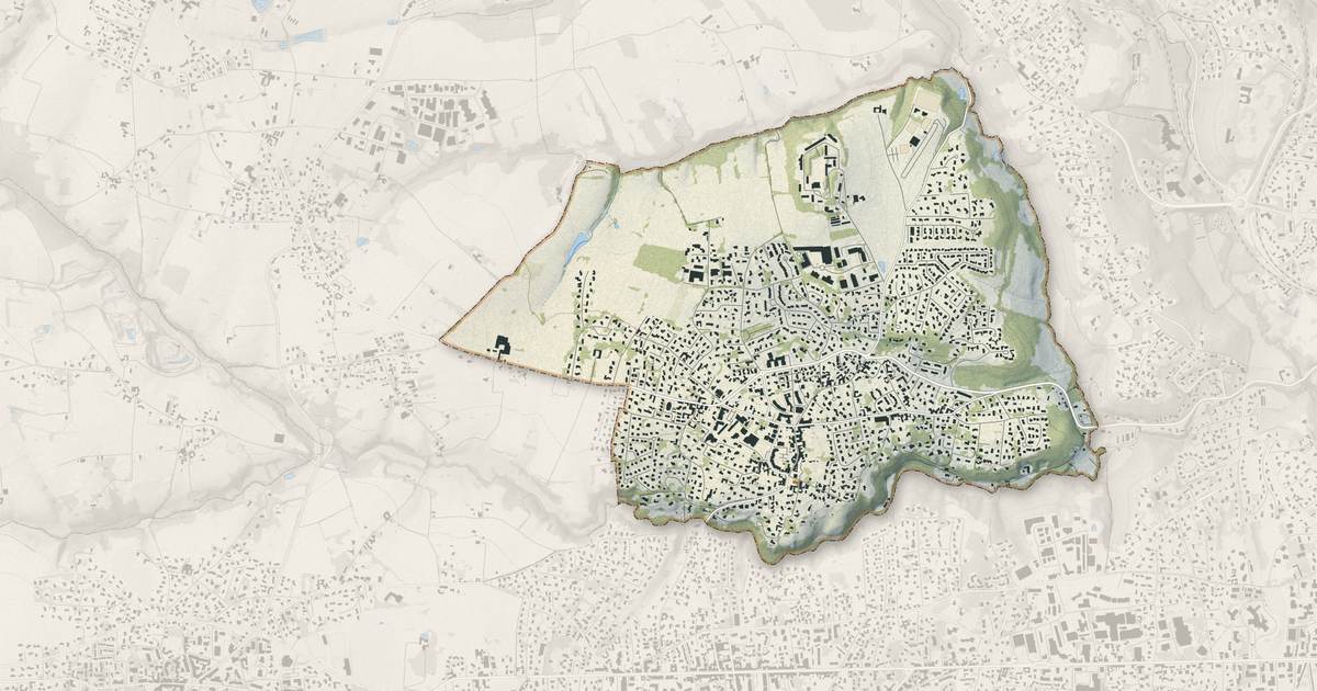 Portrait cartographique de Saint-Genis-les-Ollières : relief, eau, forêts, bâti et voies, calculés à partir des données de l'IGN