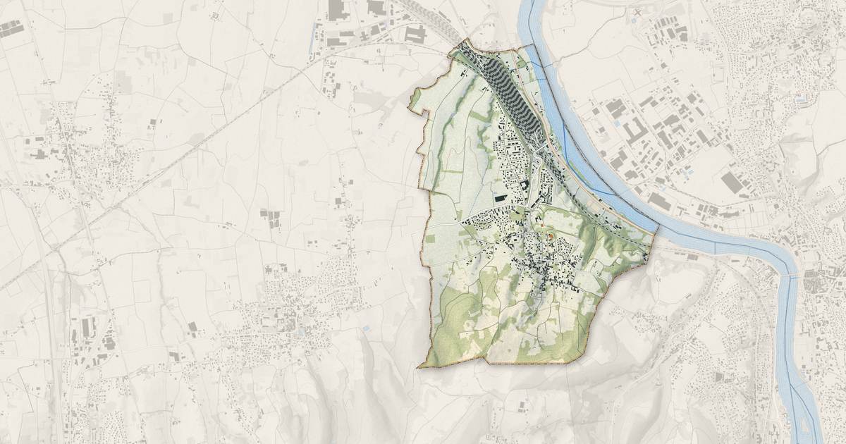 Portrait cartographique de Saint-Germain-au-Mont-d'Or : relief, eau, forêts, bâti et voies, calculés à partir des données de l'IGN