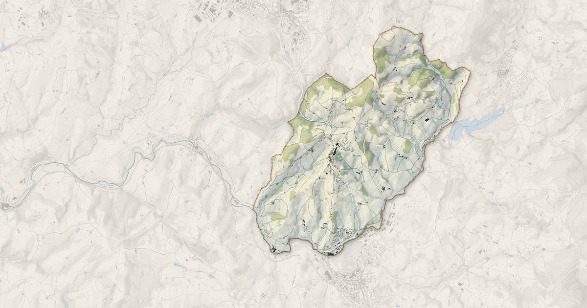 Portrait cartographique de Saint-Jean-la-Bussière : relief, eau, forêts, bâti et voies, calculés à partir des données de l'IGN