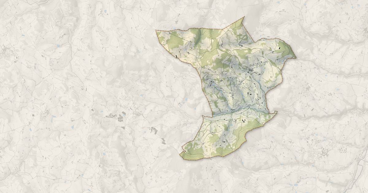 Portrait cartographique de Saint-Julien-sur-Bibost : relief, eau, forêts, bâti et voies, calculés à partir des données de l'IGN