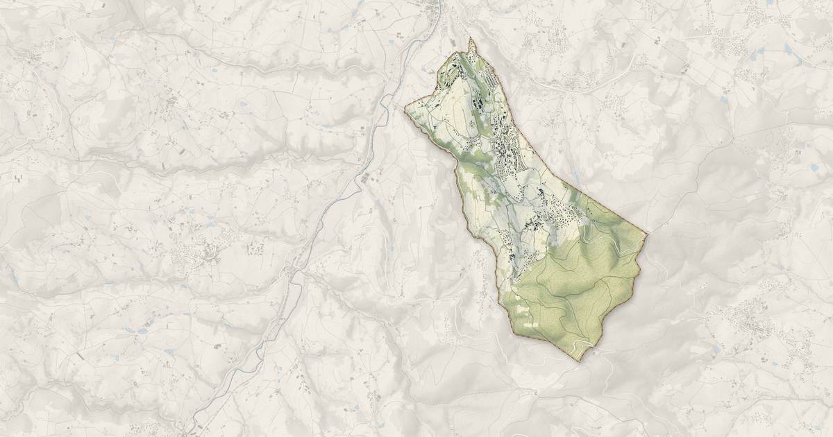 Portrait cartographique de Saint-Pierre-la-Palud : relief, eau, forêts, bâti et voies, calculés à partir des données de l'IGN