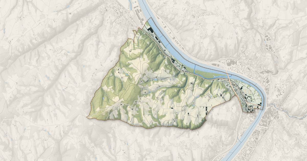 Portrait cartographique de Saint-Romain-en-Gal : relief, eau, forêts, bâti et voies, calculés à partir des données de l'IGN