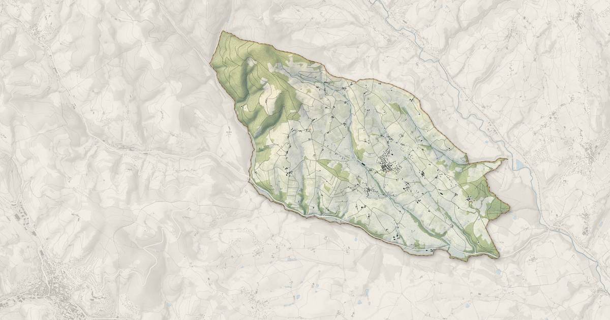 Portrait cartographique de Saint-Vérand : relief, eau, forêts, bâti et voies, calculés à partir des données de l'IGN