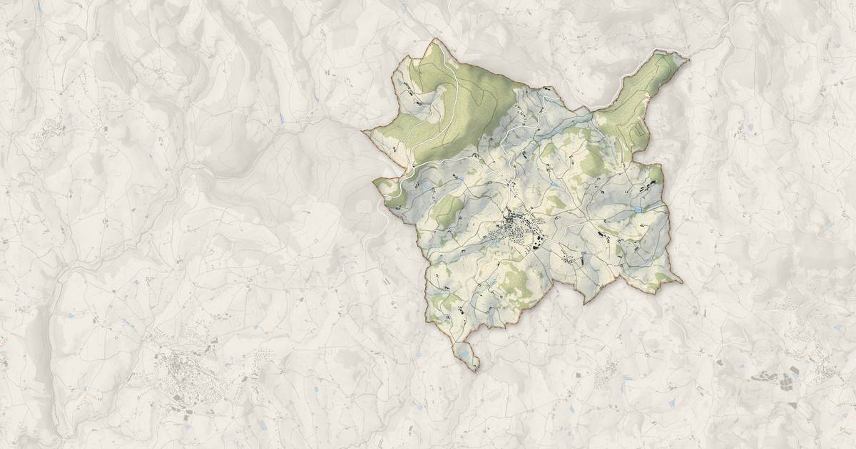Portrait cartographique de Villechenève : relief, eau, forêts, bâti et voies, calculés à partir des données de l'IGN