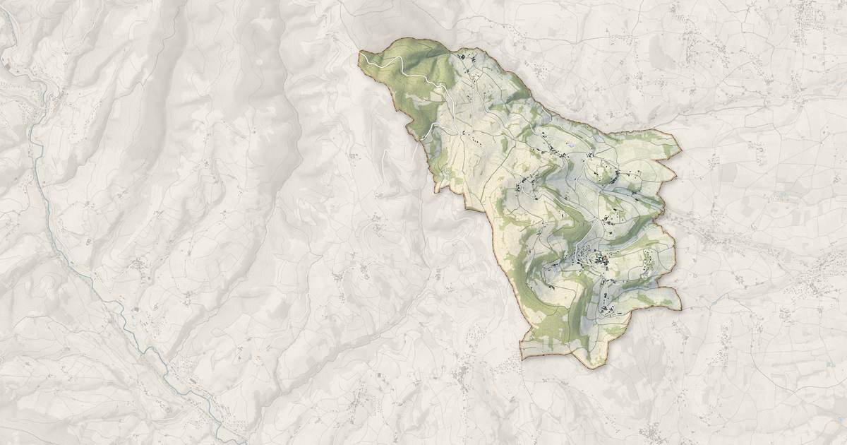 Portrait cartographique de Ville-sur-Jarnioux : relief, eau, forêts, bâti et voies, calculés à partir des données de l'IGN