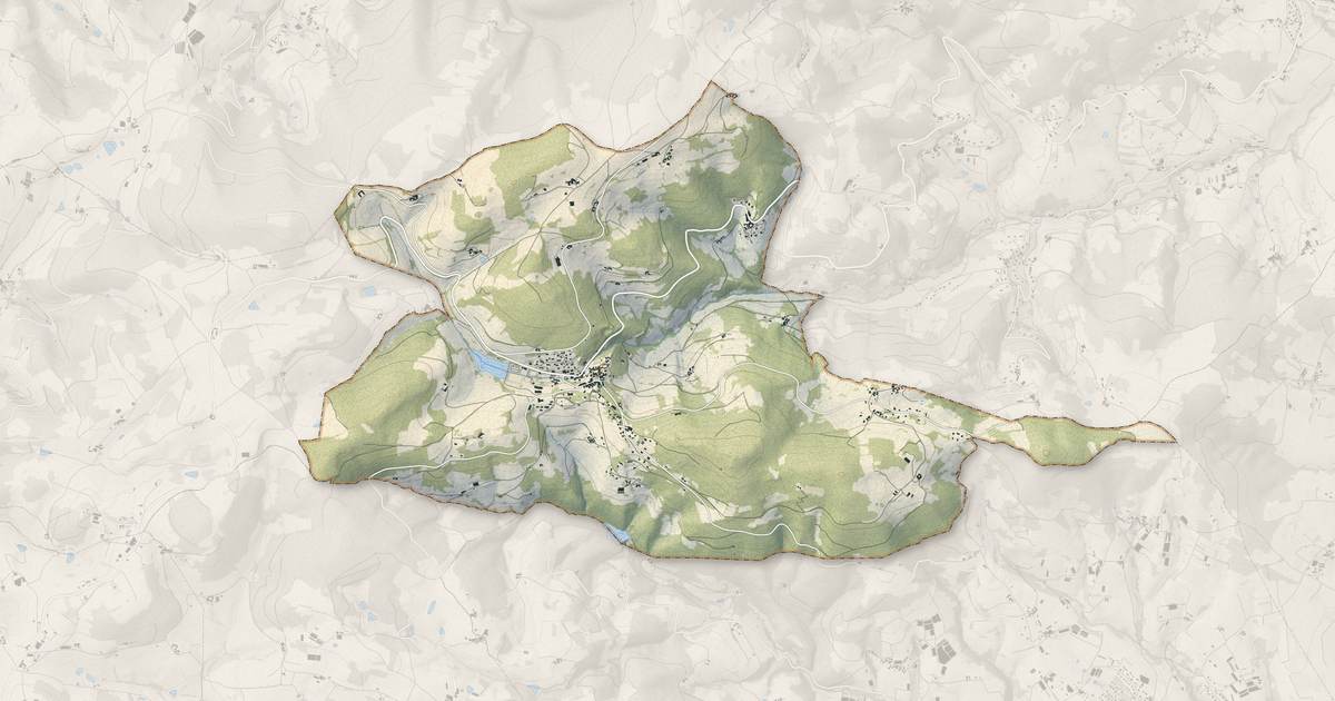 Portrait cartographique de Yzeron : relief, eau, forêts, bâti et voies, calculés à partir des données de l'IGN