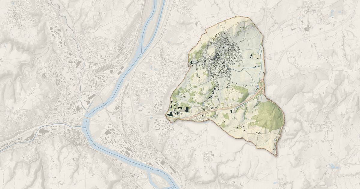 Portrait cartographique de Communay : relief, eau, forêts, bâti et voies, calculés à partir des données de l'IGN