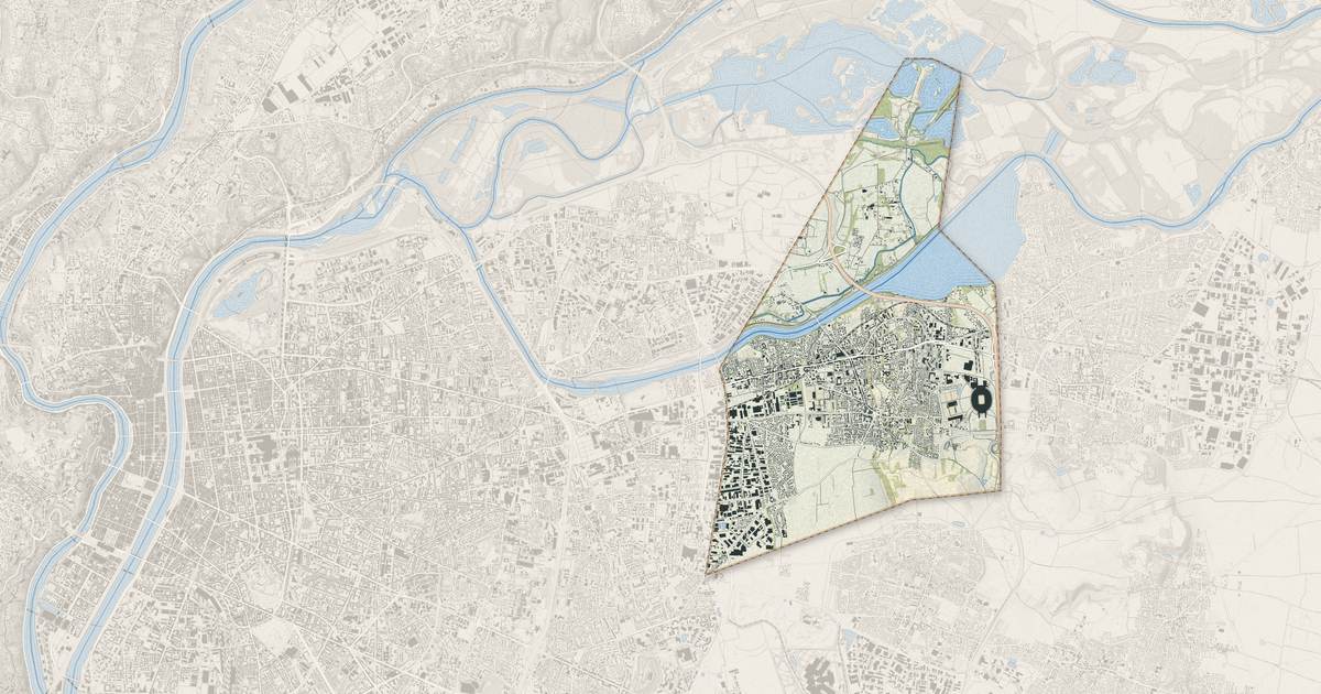 Portrait cartographique de Décines-Charpieu : relief, eau, forêts, bâti et voies, calculés à partir des données de l'IGN