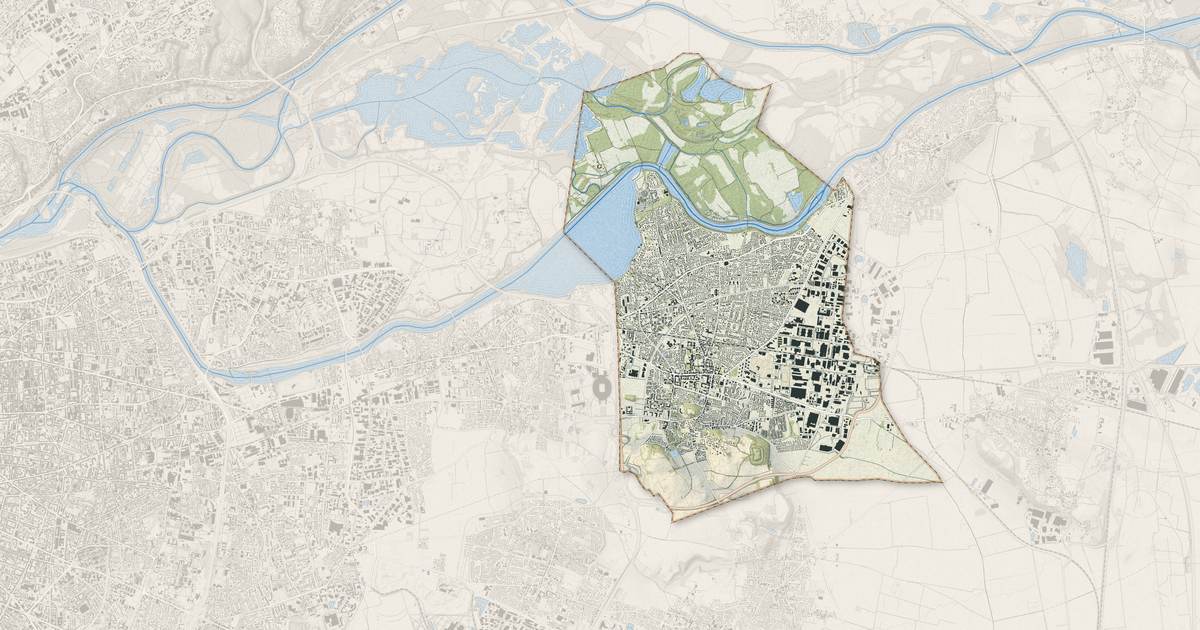 Portrait cartographique de Meyzieu : relief, eau, forêts, bâti et voies, calculés à partir des données de l'IGN