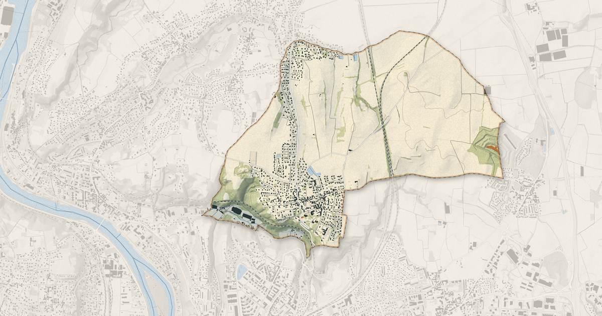 Portrait cartographique de Sathonay-Village : relief, eau, forêts, bâti et voies, calculés à partir des données de l'IGN