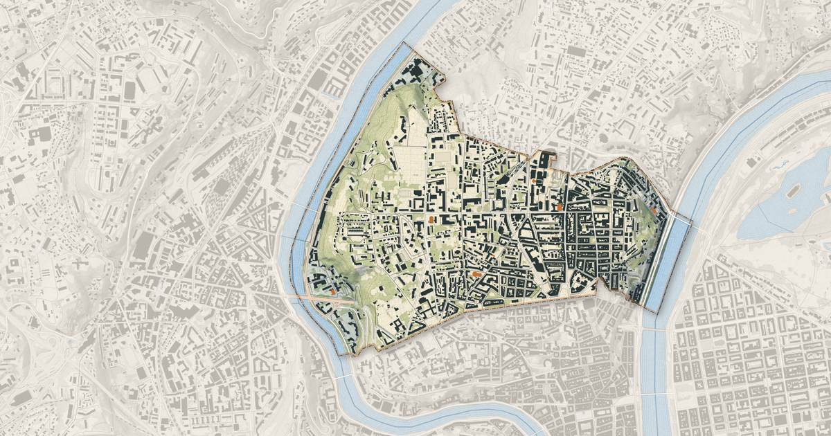 Portrait cartographique de Lyon 4e Arrondissement : relief, eau, forêts, bâti et voies, calculés à partir des données de l'IGN
