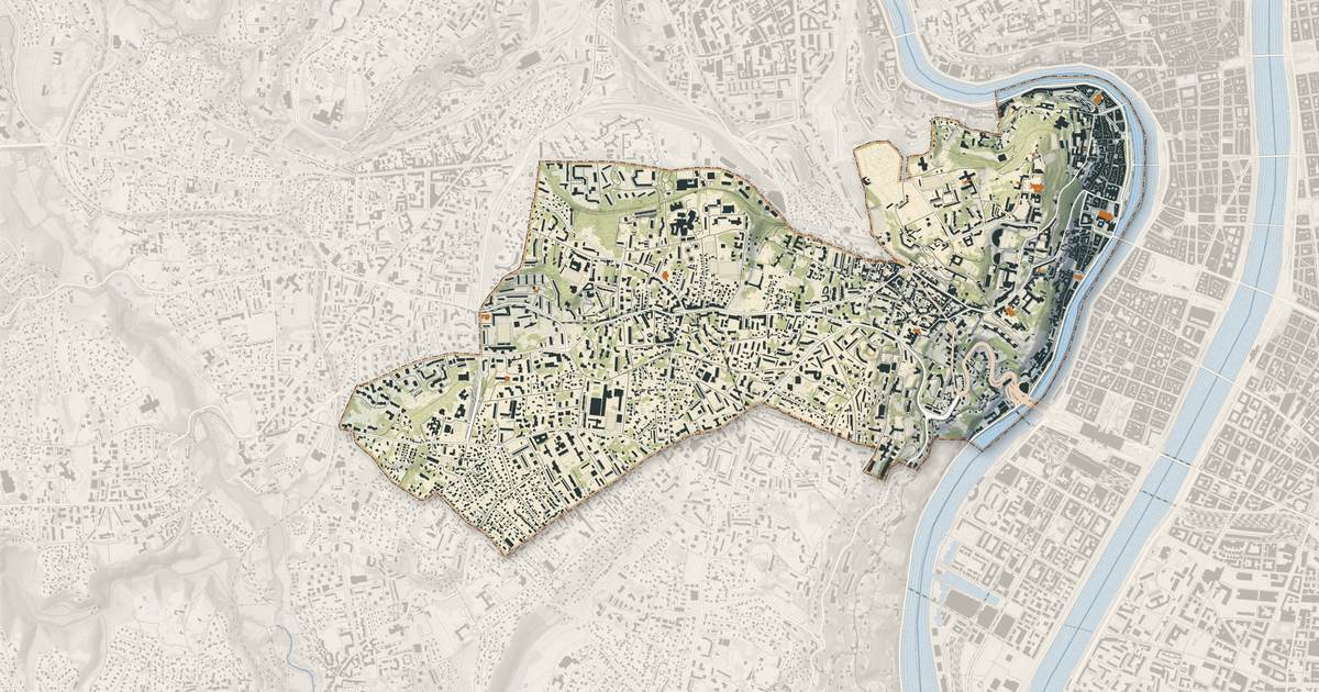 Portrait cartographique de Lyon 5e Arrondissement : relief, eau, forêts, bâti et voies, calculés à partir des données de l'IGN