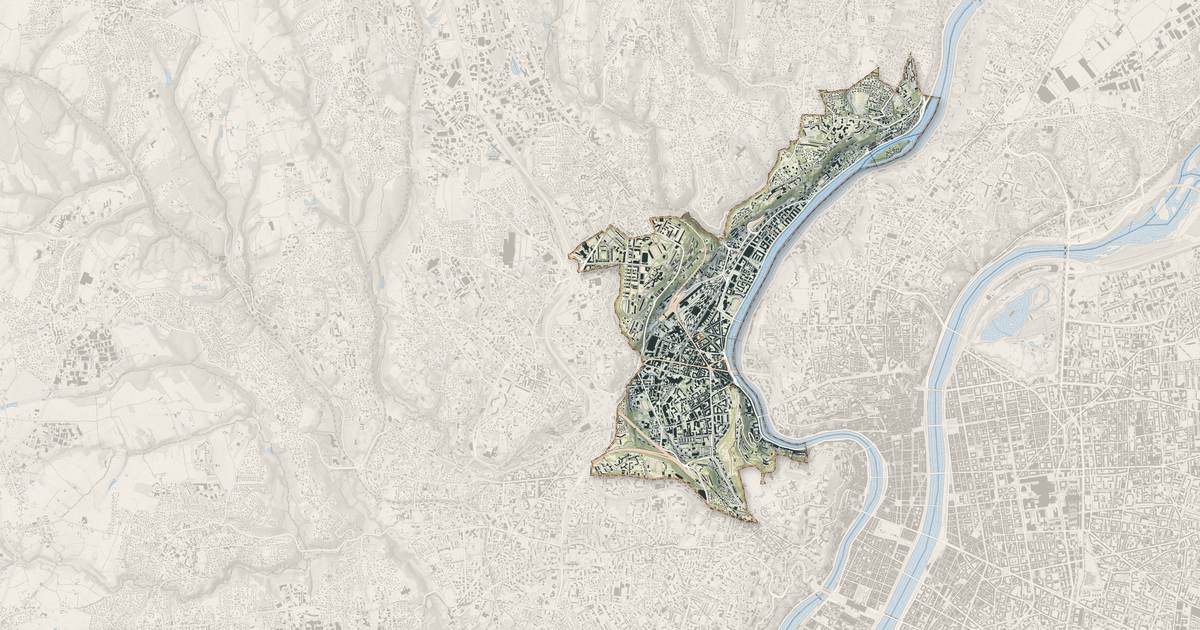 Portrait cartographique de Lyon 9e Arrondissement : relief, eau, forêts, bâti et voies, calculés à partir des données de l'IGN