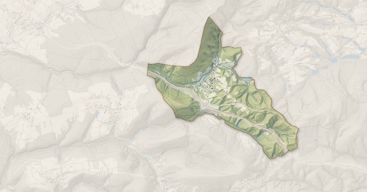Portrait cartographique de Belverne : relief, eau, forêts, bâti et voies, calculés à partir des données de l'IGN