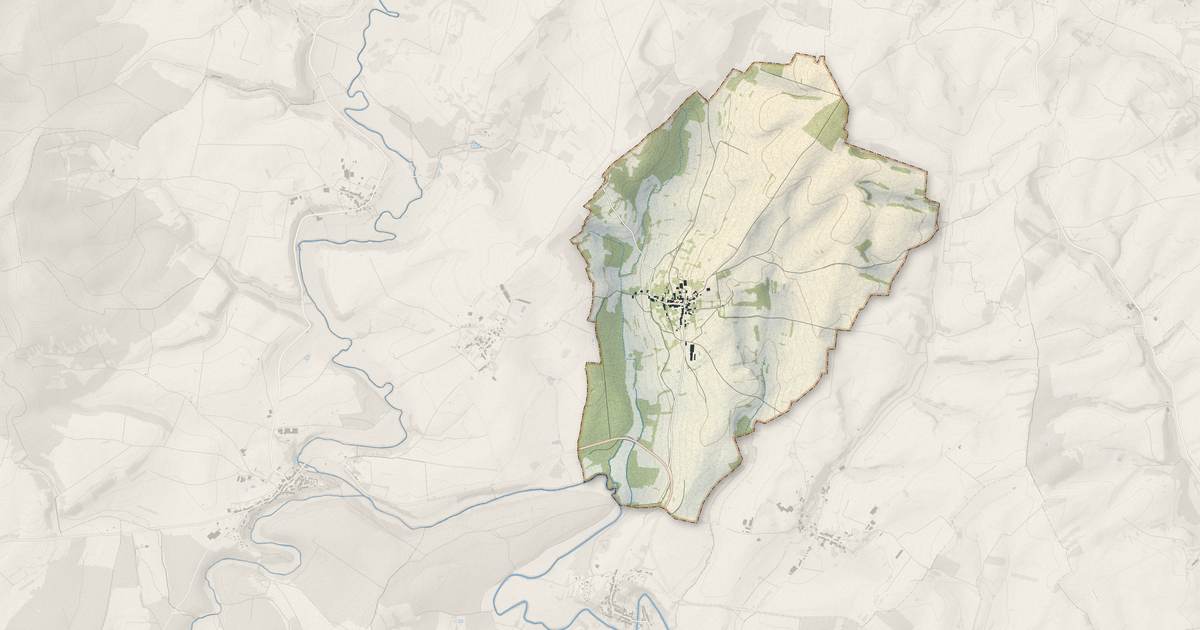 Portrait cartographique de Bousseraucourt : relief, eau, forêts, bâti et voies, calculés à partir des données de l'IGN