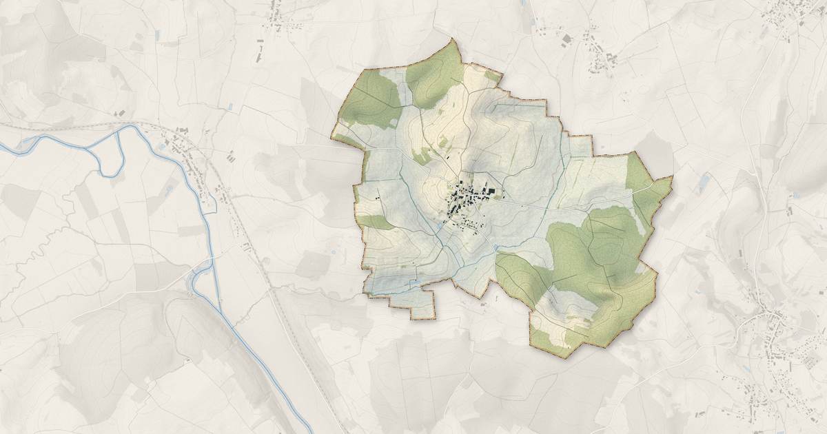 Portrait cartographique de Buffignécourt : relief, eau, forêts, bâti et voies, calculés à partir des données de l'IGN