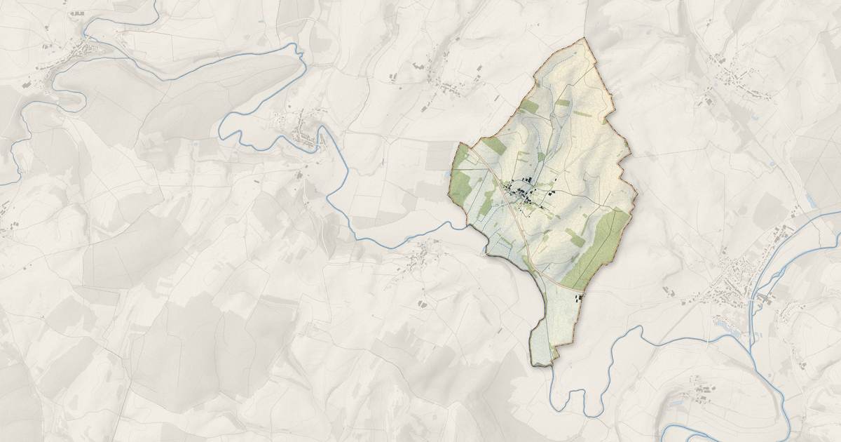 Portrait cartographique de Montcourt : relief, eau, forêts, bâti et voies, calculés à partir des données de l'IGN