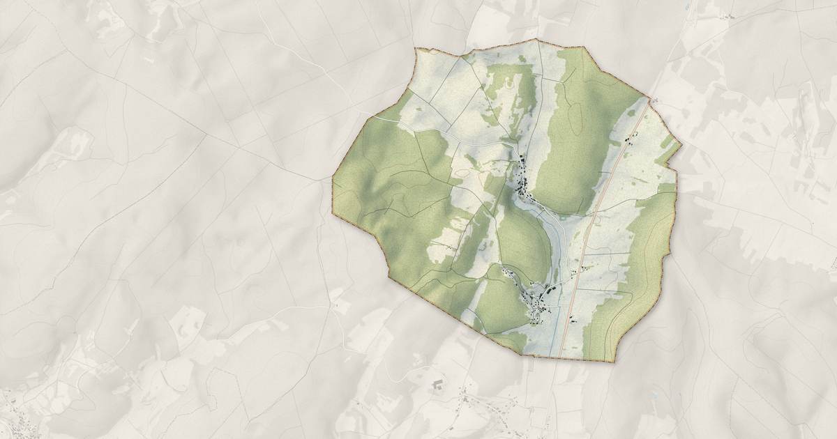 Portrait cartographique de Pennesières : relief, eau, forêts, bâti et voies, calculés à partir des données de l'IGN
