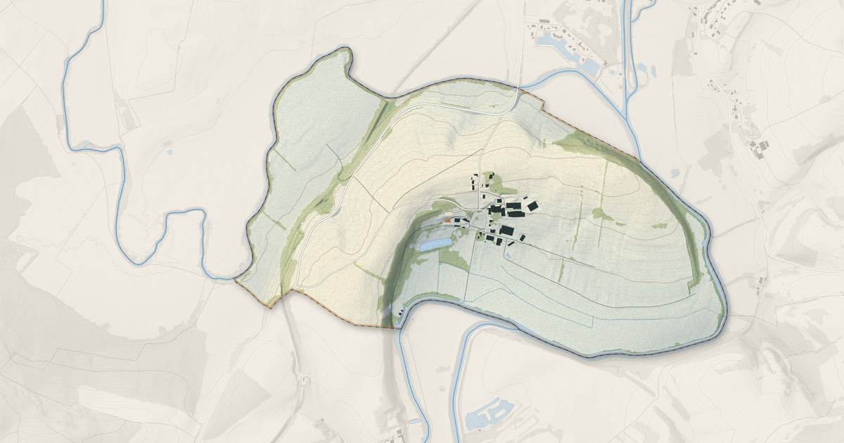 Portrait cartographique de Ranzevelle : relief, eau, forêts, bâti et voies, calculés à partir des données de l'IGN