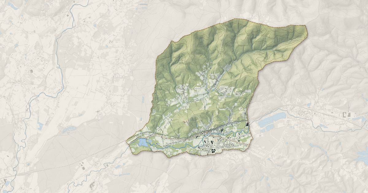 Portrait cartographique de Ronchamp : relief, eau, forêts, bâti et voies, calculés à partir des données de l'IGN