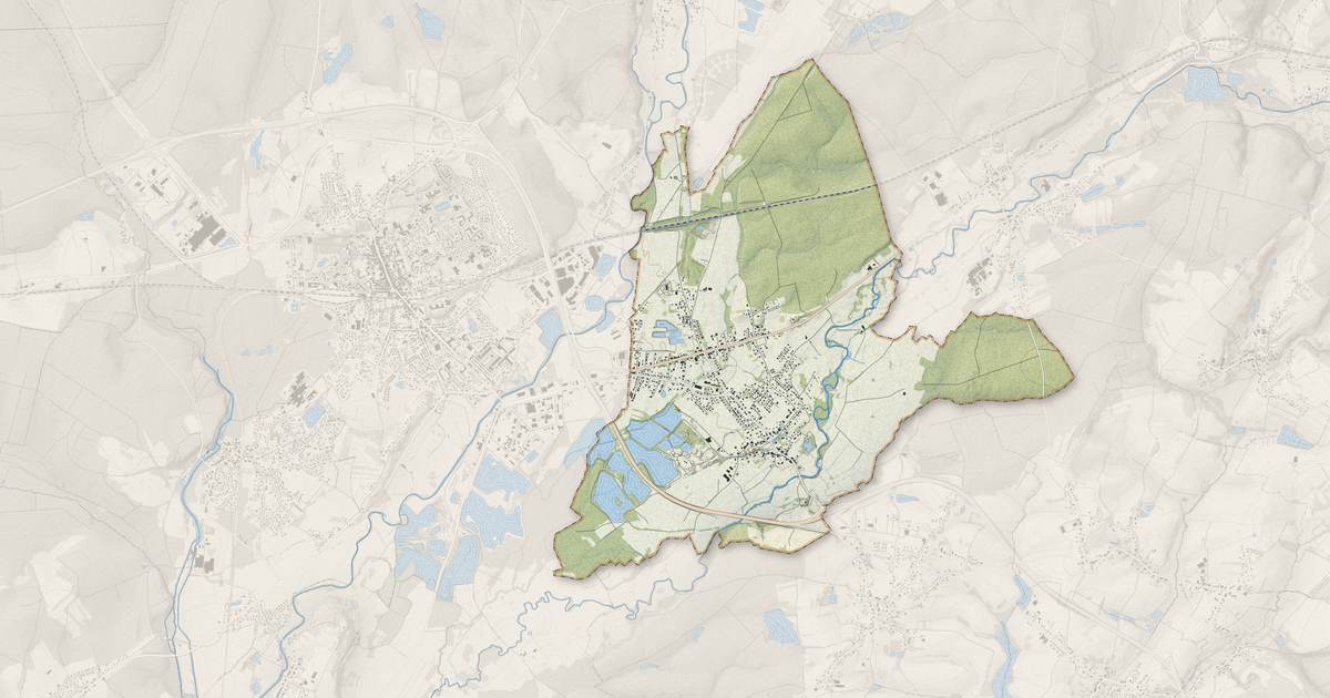 Portrait cartographique de Roye : relief, eau, forêts, bâti et voies, calculés à partir des données de l'IGN